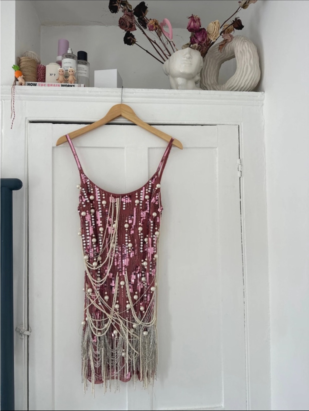 ASOS Pink Beaded Fringe Mini Dress